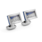 Rhodium Rectangle Framed Diamond Dust Cufflinks