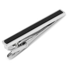 Silver Onyx Inlaid Tie Clip