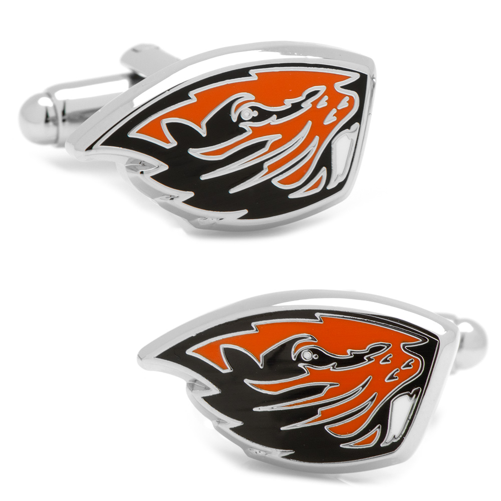 NCAA Oregon State Beavers Cufflinks in Black/White/Red - Cufflinks Depot