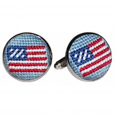 Patriotic American Flag Hand-Stitched Needlepoint Cufflinks
