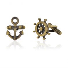 Anchor & Wheel Burnished Gold Cufflinks
