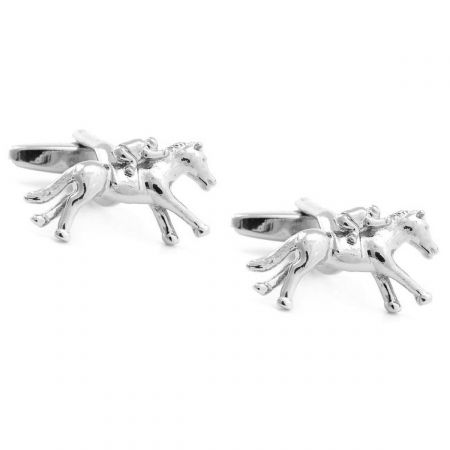 Sterling good Silver and Enamel Horse and Jockey Cufflinks