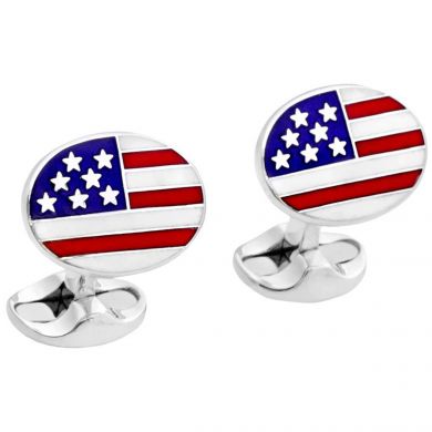 Sterling Silver USA Flag Enamel Cufflinks