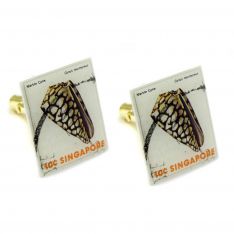 Singapore Marble Cone Shell Stamp Cufflinks