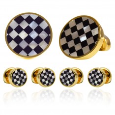 Golden MOP and Onyx Checkerboard Stud Set