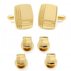 Stainless Steel Gold Tartan Stud Set