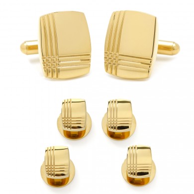 Stainless Steel Gold Tartan Stud Set