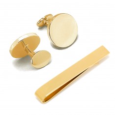 Vermeil Round Engravable Cufflinks and Tie Bar Set