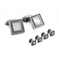 Square Textured Border MOP Stud Set