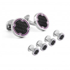 Round Carbon Fiber and Purple Stud Set