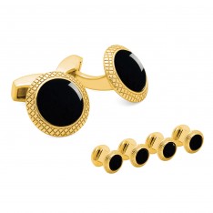 Onyx Bullseye Yellow Gold Plated Stud Set