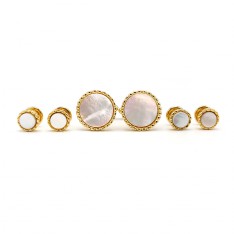 Gold Beaded Border Mother of Pearl Stud Set