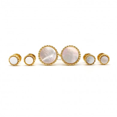 Gold Beaded Border Mother of Pearl Stud Set
