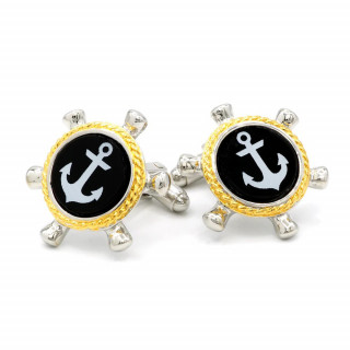 Anchor in Ships Wheel Cufflinks