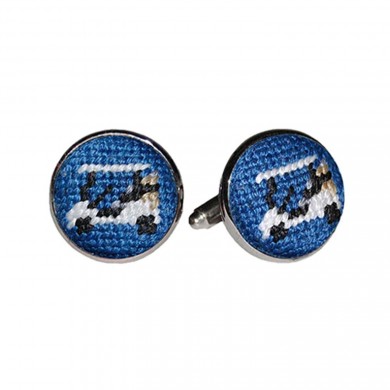 Needlepoint Blue Golf Cart Cufflinks