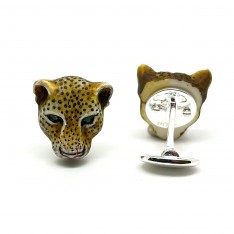 Hand Carved & Painted Jaguar with Emerald Eyes Cufflinks