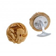 Hand Carved Wooly Mammoth Tusk and Ruby Octopus Cufflinks