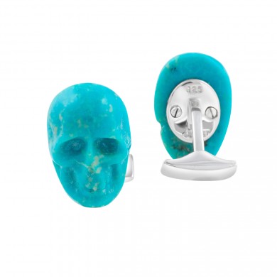 Turquoise Carved Skull Sterling Silver Cufflinks