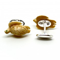 Woolly Mammoth Tusk Tortoise with Emerald Eyes Cufflinks