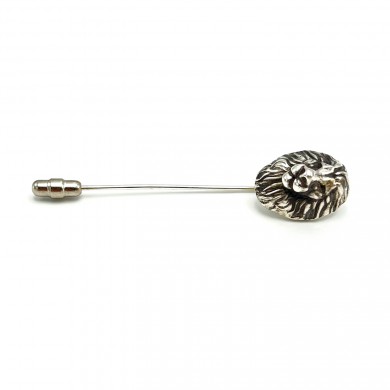 Antiqued Sterling Lion Head Lapel Pin