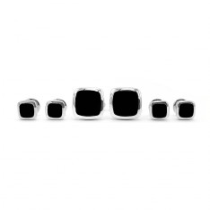 Sterling Silver Rounded Square Onyx Stud Set
