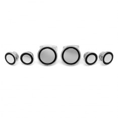 Black Border Sterling Round Engravable Stud Set