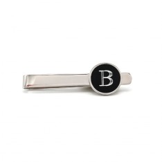 Sterling Silver and Black Engravable Tie Clip