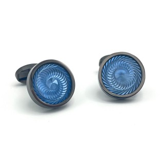 Gunmetal Round Blue Swirling Cufflinks