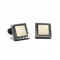 Gunmetal Square Brushed Silver Inner Square Cufflinks