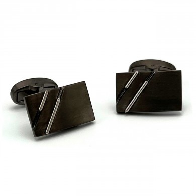 Brushed Gunmetal Rectangular Silver bar Cufflinks