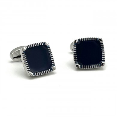 Silver Square Dark Blue Cufflinks