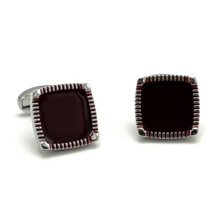 Silver Square Blood Red Cufflinks