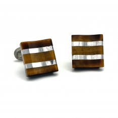 Brushed Silver Square Amber Cufflinks