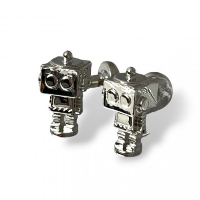 Rhodium Plated Robot Cufflinks