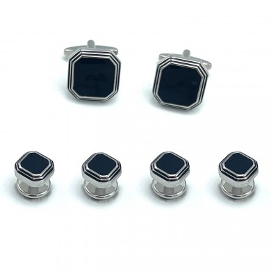 Silver and Black Octagonal Stud Set