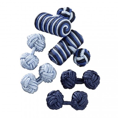 Blue Silk Knot Cufflink 3-Pack