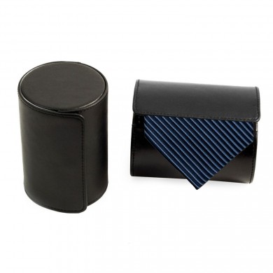 Black Leather Travel Case and Blue Tie