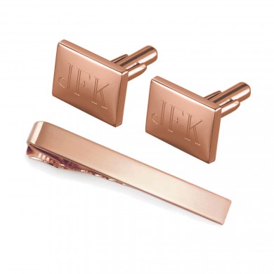 Rose Gold Engravable Cufflinks and Tie Clip Set