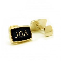 Black and Gold Rounded Rectangle Engravable Cufflinks