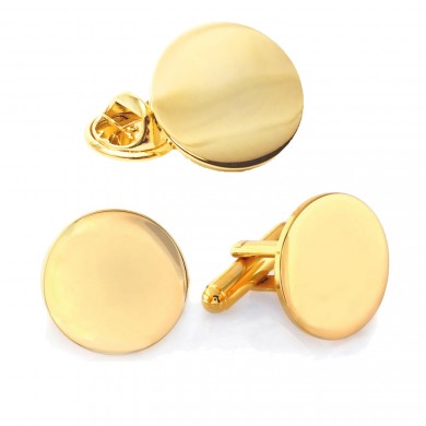 Gold Engravable Cufflinks and Lapel Pin Set