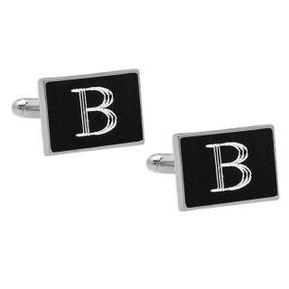 Engravable Rectangle Black and Silver Cufflinks
