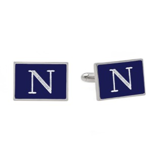 Engravable Rectangle Blue and Silver Cufflinks