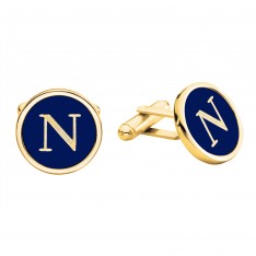 Round Blue and Gold Engravable Cufflinks