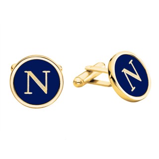 Round Blue and Gold Engravable Cufflinks