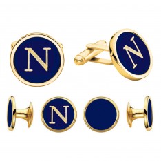 Round Blue and Gold Engravable Stud Set