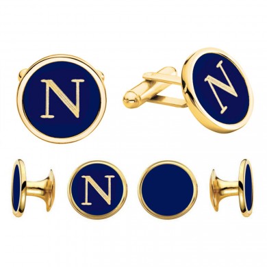 Round Blue and Gold Engravable Stud Set