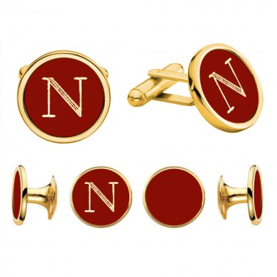 Round Gold and Red Engravable Stud Set