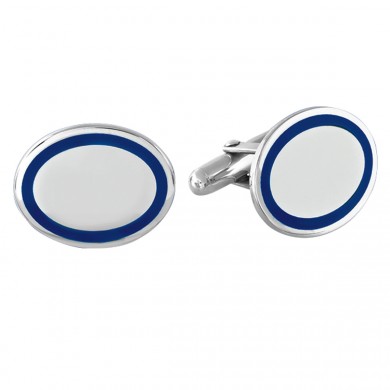 Sterling Oval Blue Engraved Cufflinks