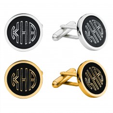 Silver and Gold Engravable Black Cufflink Set