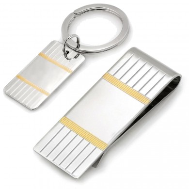 Two-Tone Sterling Silver Key Ring and Money Clip Set